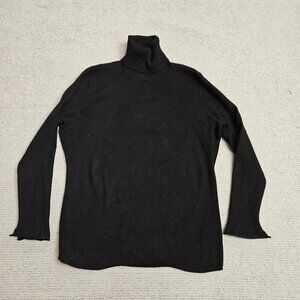 Maeve by Anthropologie Black Ribbed Slit Sleeve Turtleneck Shirt 1X XL Modern